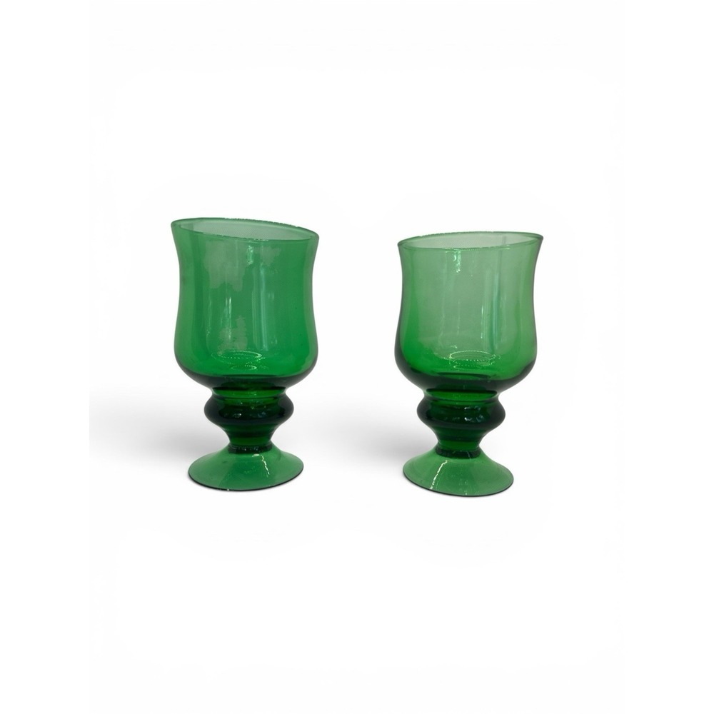 Vintage Nancy Calhoun Solid Colors Green Water Goblets Set of 2 Mid Century MCM